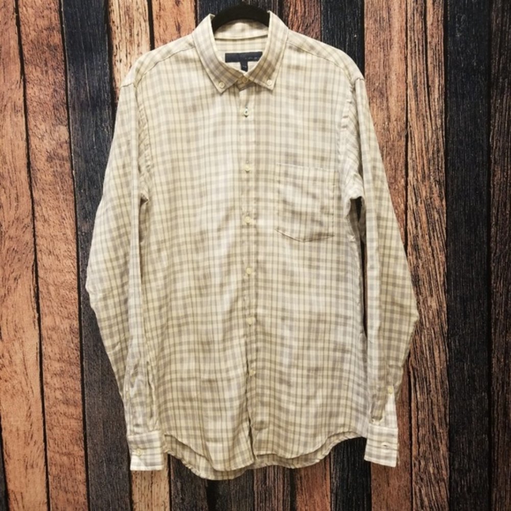 Gray and Cream Plaid Long Sleeve Shirt